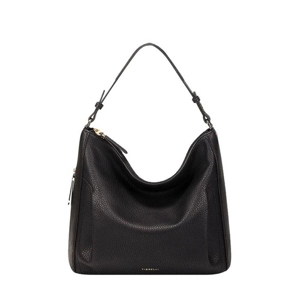Fiorelli Erika Hobo Bag Black Pebbled Vegan Leather Large Slouch Exterior Pocket